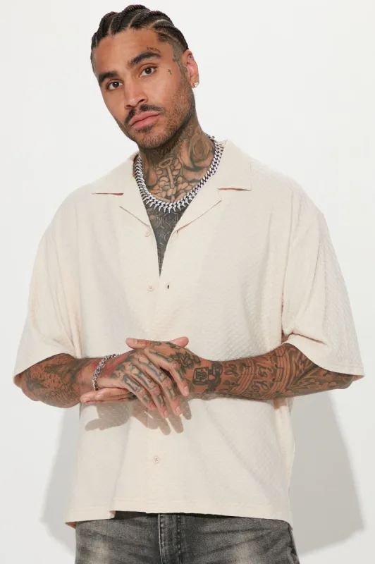 Afloat Textured Short Sleeve Cropped Button Up - Cream sold by Fashion Nova