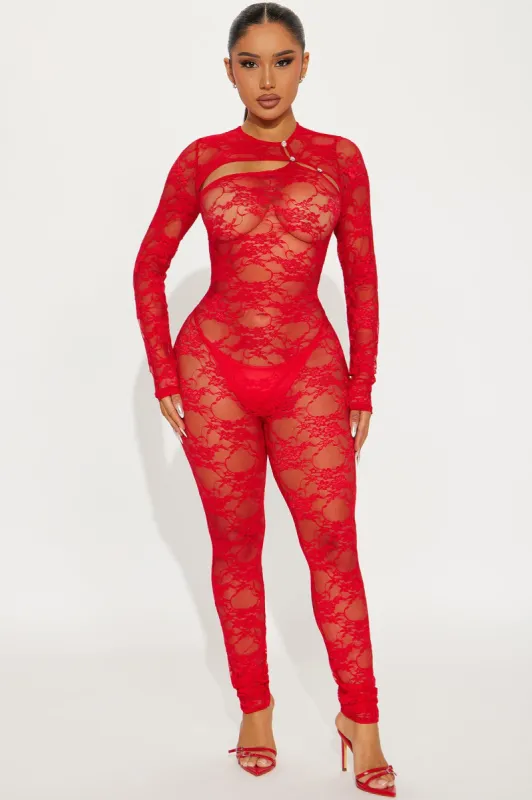 Love Me Lace Jumpsuit  - Red sold by Fashion Nova