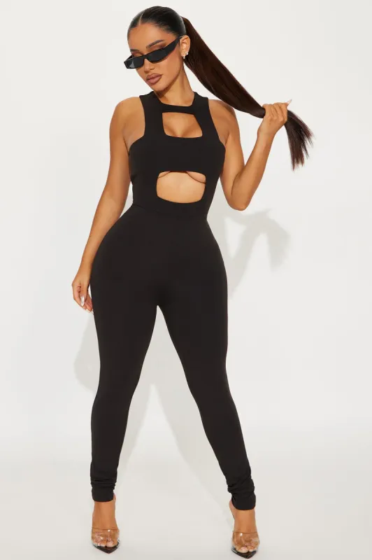 Playing Me Jumpsuit  - Black sold by Fashion Nova