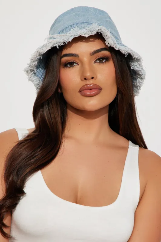 Happy To Arrive Bucket Hat - Light Wash sold by Fashion Nova