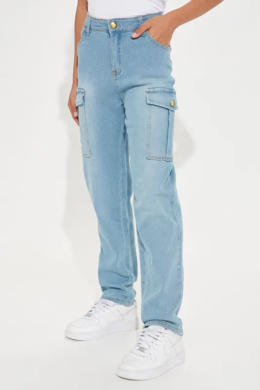 Mini The Best Cargo Denim Jeans - Light Wash sold by Fashion Nova