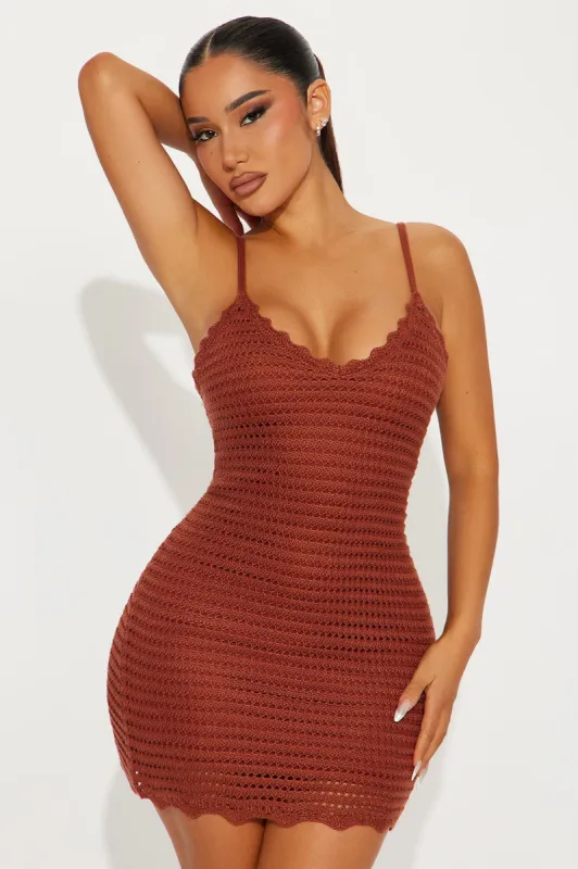 Hannah Crochet Mini Dress - Brown sold by Fashion Nova