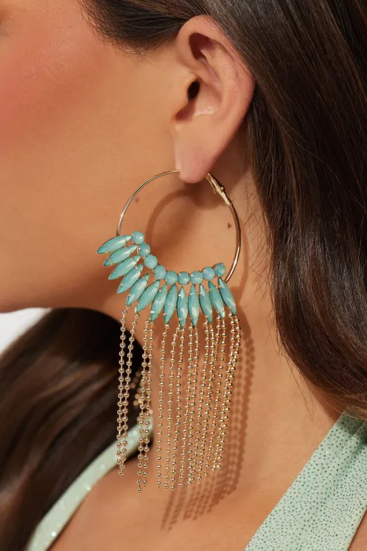 Vacation Serenity Earrings - Gold/Blue sold by Fashion Nova