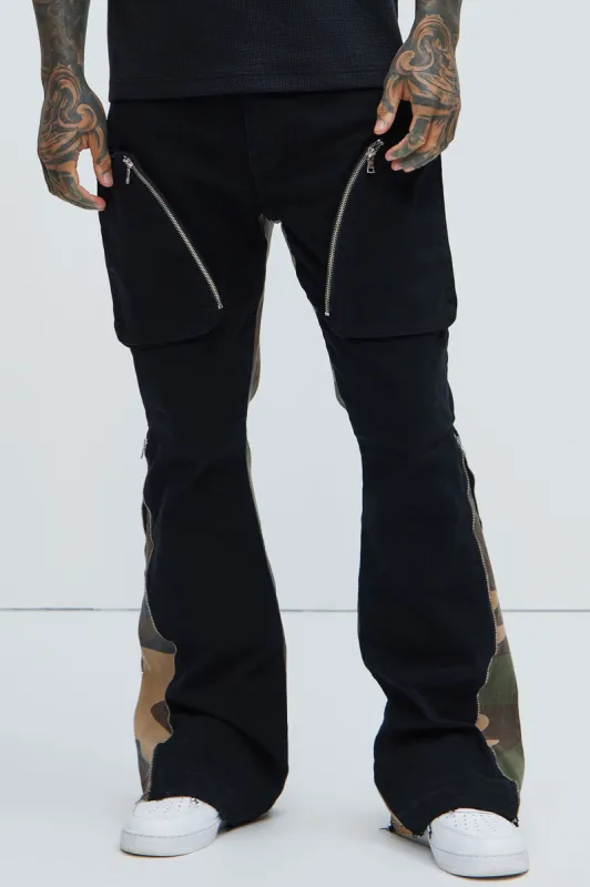 Rick Stacked Skinny Flare Pants - Black/combo sold by Fashion Nova