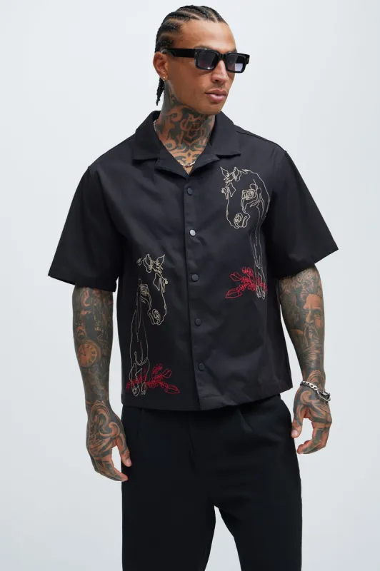 Barnes Embroidery Shirt - Black sold by Fashion Nova