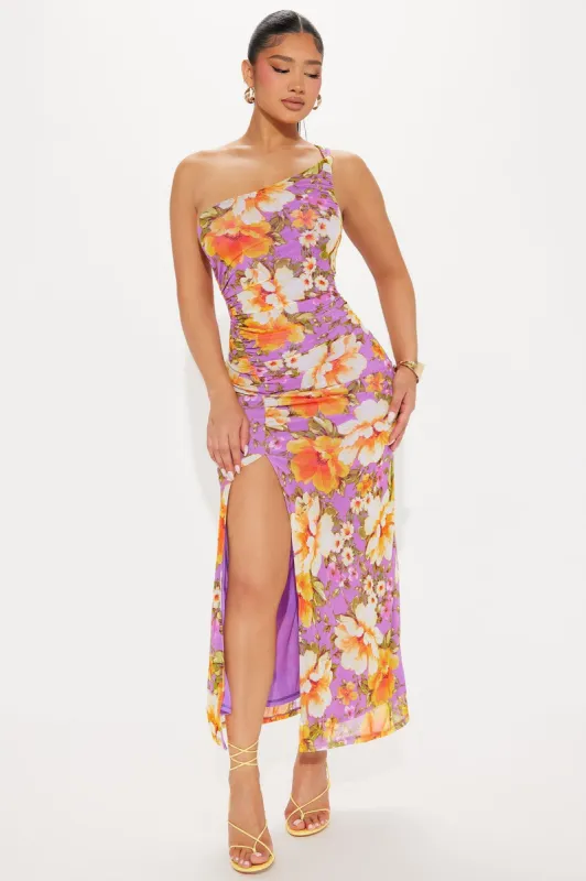 Rihanna One Shoulder Maxi Dress - Purple sold by Fashion Nova