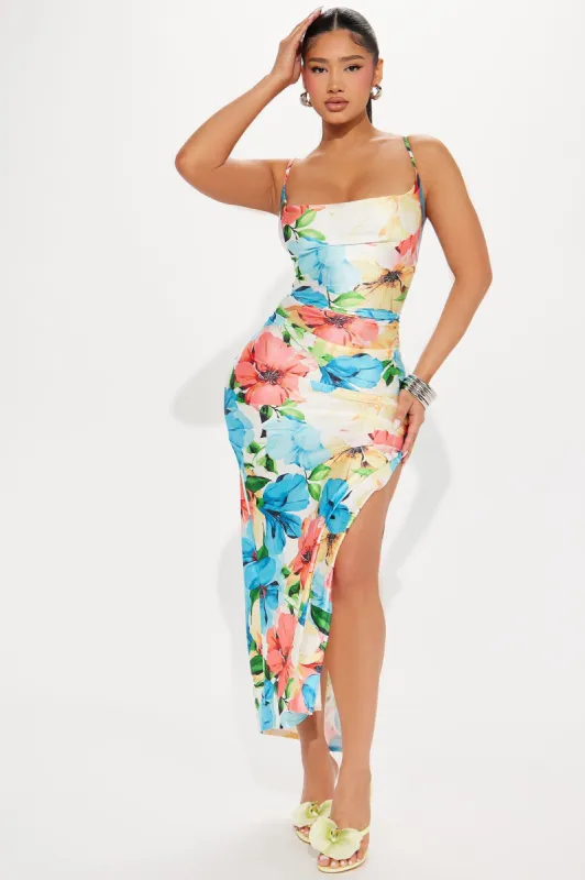 Floral Flirtation Maxi Dress - Ivory/combo sold by Fashion Nova