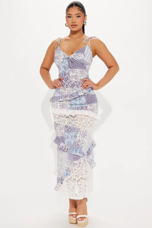 Paisley Chiffon Maxi Dress - Blue/combo sold by Fashion Nova