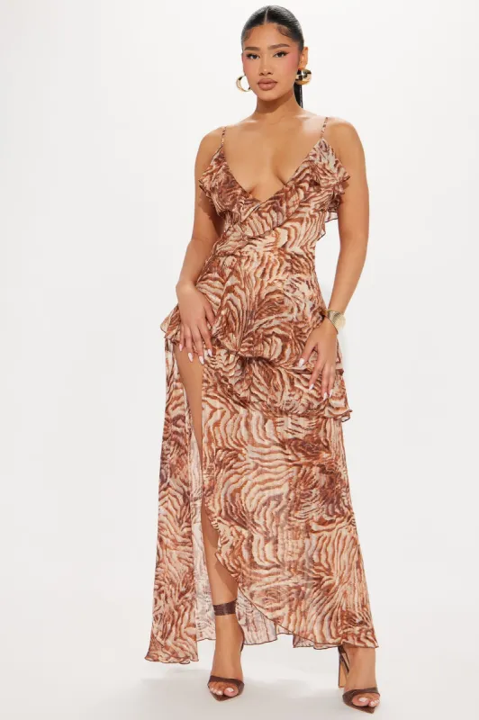 Kamaria Chiffon Maxi Dress - Rust sold by Fashion Nova