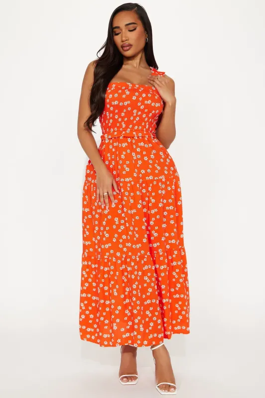 Lily Smocked Maxi Dress - Red/combo sold by Fashion Nova