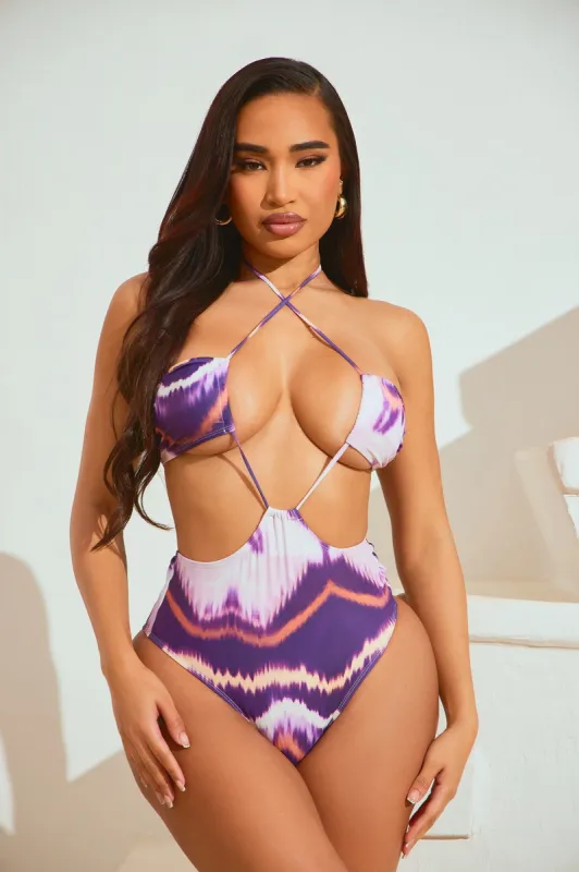 Tila Cutout 1 Piece Swimsuit - Purple/combo sold by Fashion Nova