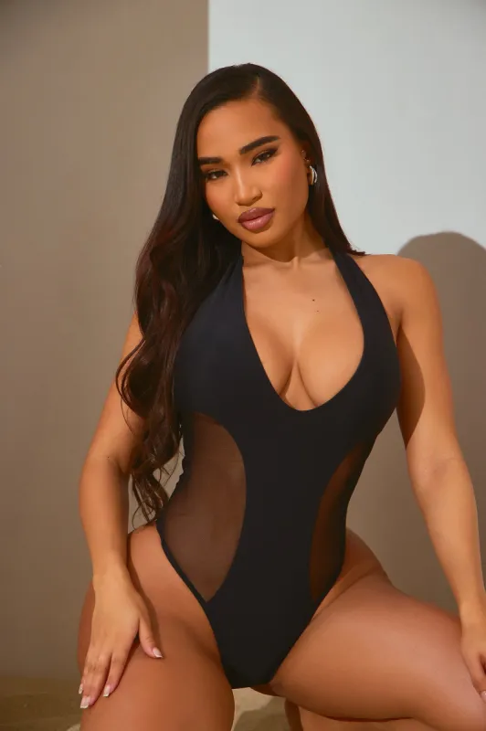 Alise Mesh Cutout 1 Piece Swimsuit - Black sold by Fashion Nova