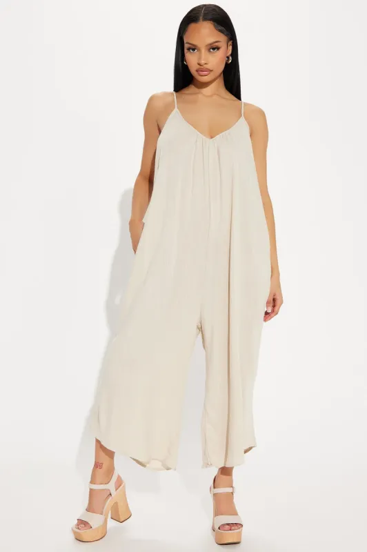 Easy Living Jumpsuit - Taupe sold by Fashion Nova