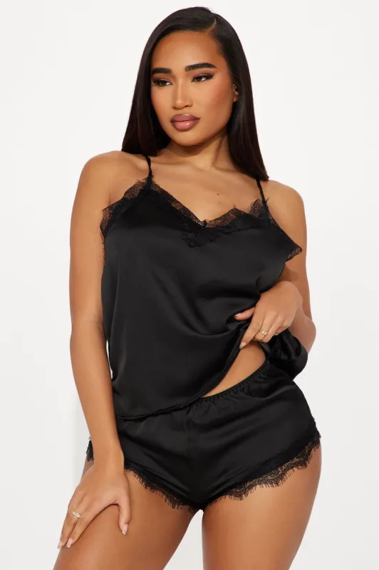 Sleepy Cutie Satin PJ Short Set - Black sold by Fashion Nova