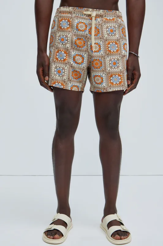 Indy Crochet Print Swim Trunk - Natural/Combo sold by Fashion Nova