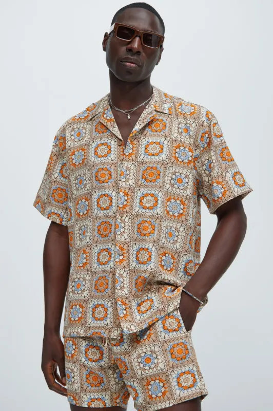 Indy Crochet Print Shirt - Natural/Combo made by Fashion Nova