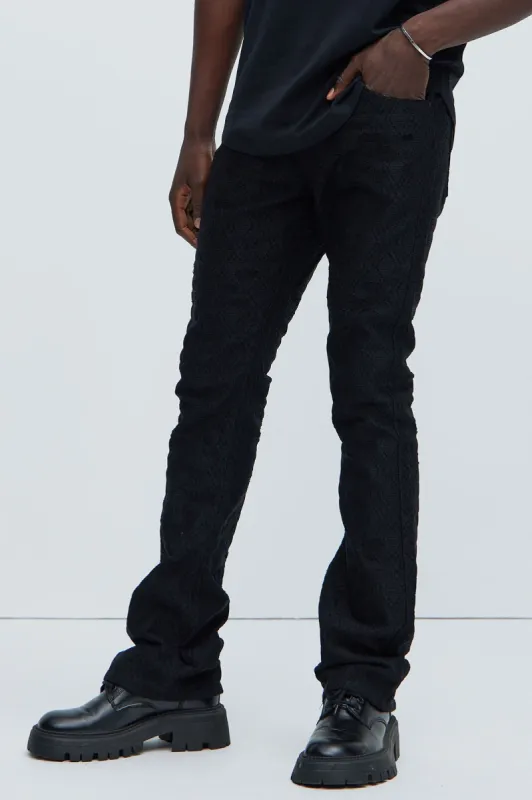 No Trace Just Lace Stacked Skinny Flare Pants - Black sold by Fashion Nova