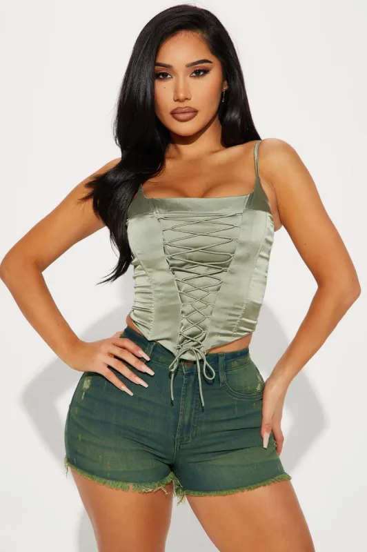 Margot Satin Corset Top - Sage sold by Fashion Nova