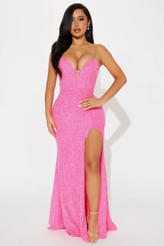 Star Of The Evening Sequin Gown - Hot Pink sold by Fashion Nova