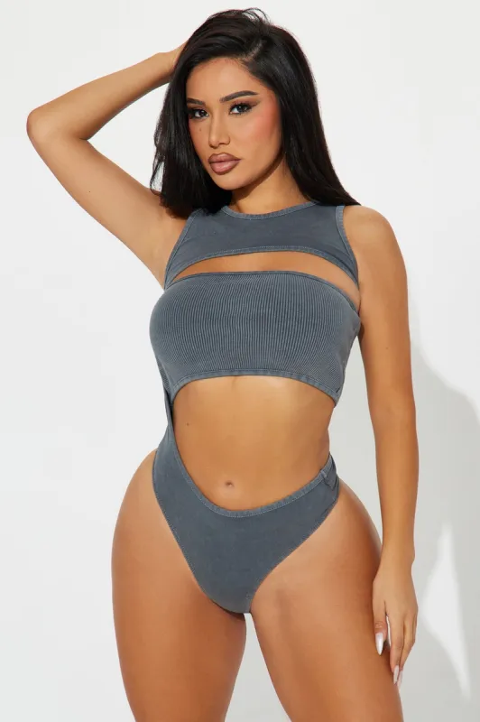 Kamille Washed Bodysuit - Charcoal sold by Fashion Nova