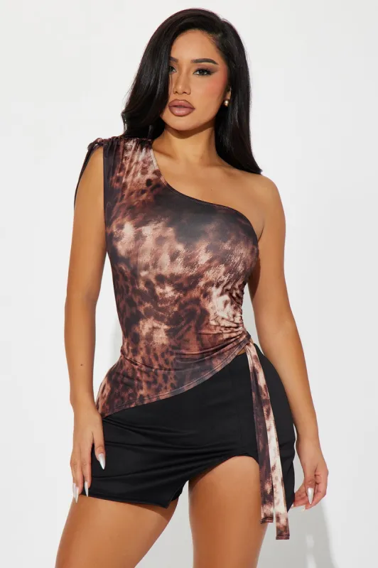 Jolie Leopard One Shoulder Top - Leopard sold by Fashion Nova