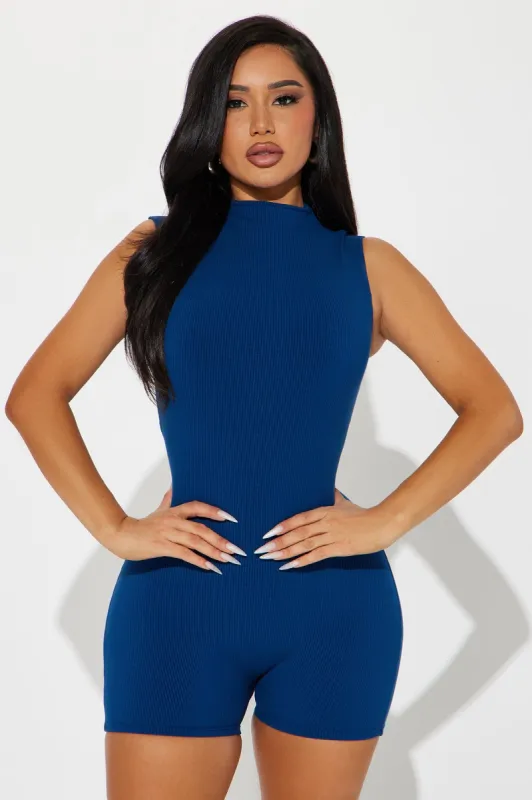 Amber Snatched Romper - Navy sold by Fashion Nova