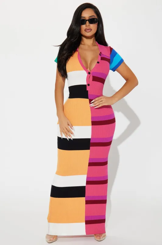 Peri Striped Short Sleeve Maxi Dress - Multi Color sold by Fashion Nova