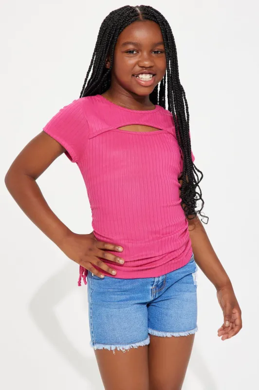 Mini Peek A Boo Ruched Tee - Fuchsia sold by Fashion Nova