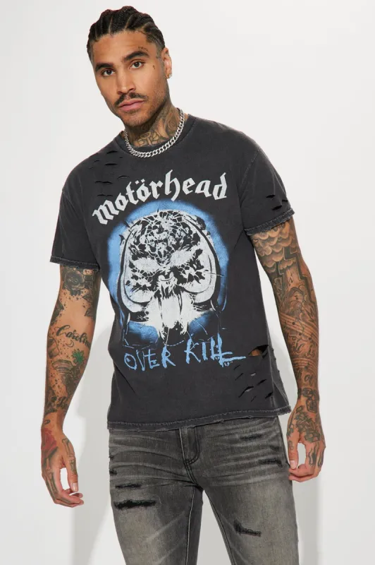 Motorhead Overkill 79 Distressed Short Sleeve Tee - Charcoal sold by Fashion Nova