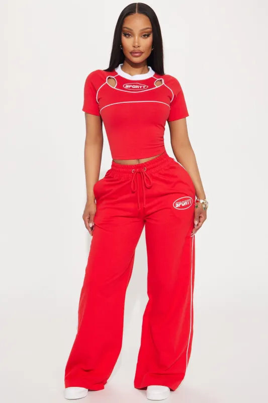Sporty Contrast Wide Leg Pant - Red sold by Fashion Nova
