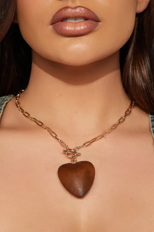 Strong Heart Necklace - Gold/Brown sold by Fashion Nova