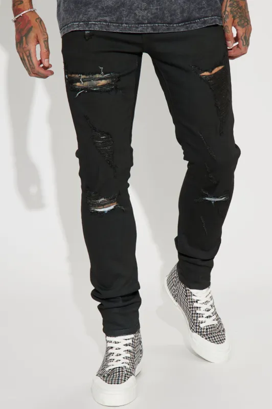 Not My Problem Ripped Stacked Skinny Jeans - Black Wash sold by Fashion Nova
