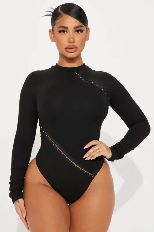 Got You Hooked Long Sleeve Bodysuit - Black sold by Fashion Nova
