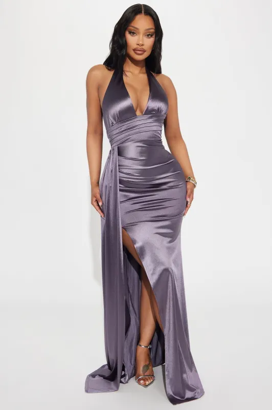 Shiny And New Gown - Slate Blue sold by Fashion Nova