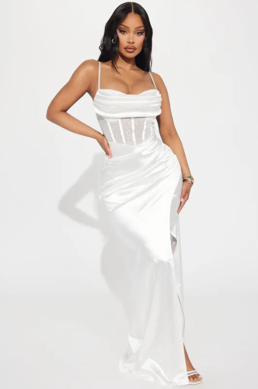 Georgia Corset Satin Gown - Off White sold by Fashion Nova
