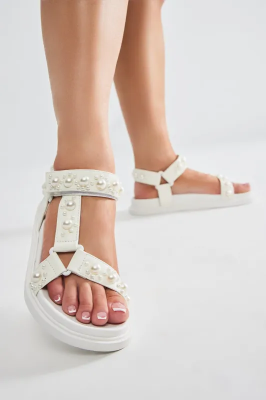 Sammi Pearl Sandals - White sold by Fashion Nova
