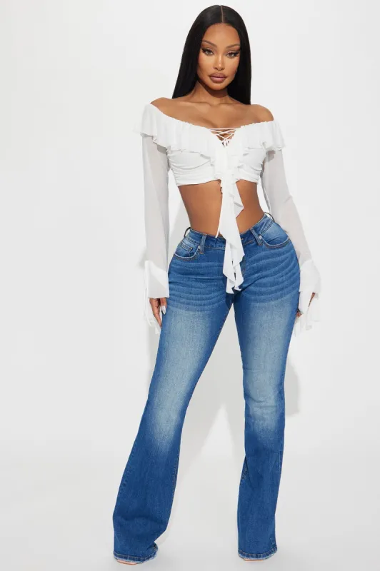 Committed To It Stretch Flare Jeans - Medium Wash sold by Fashion Nova