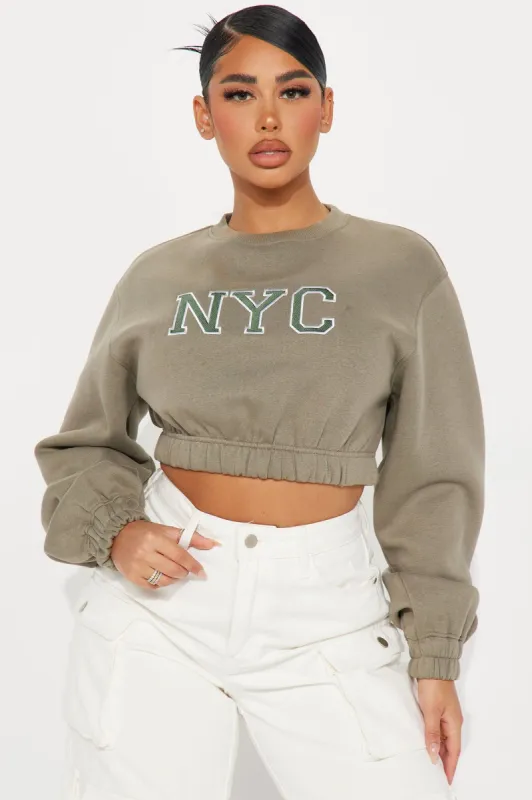 NYC Collegiate Crop Sweatshirt - Olive sold by Fashion Nova