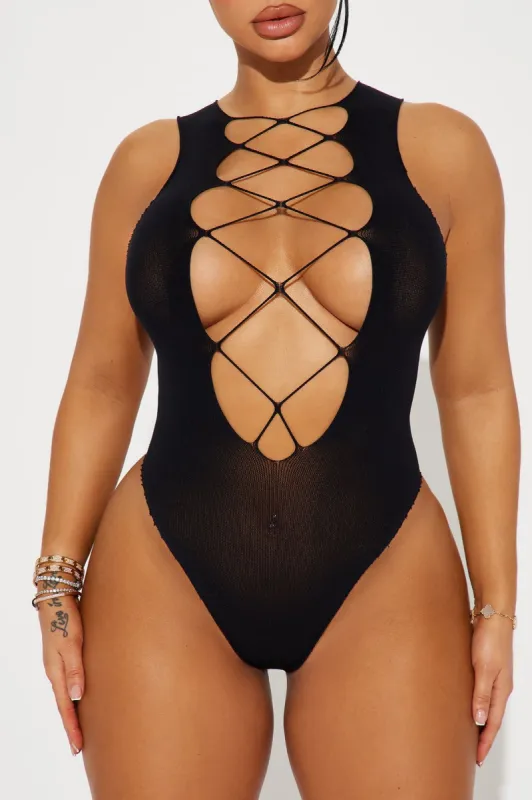 Give Em Goosebumps Bodystocking Teddy - Black sold by Fashion Nova