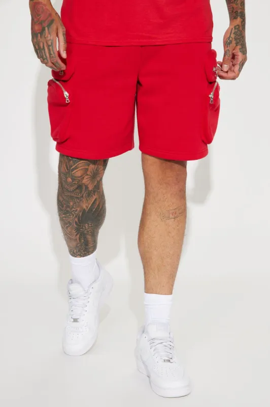 On A Break Cargo Shorts - Red sold by Fashion Nova
