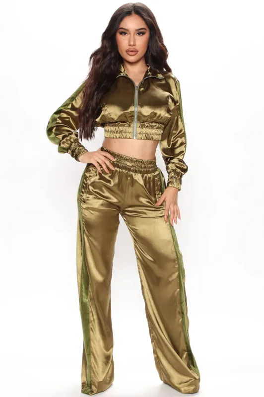 Skylar Satin Pant Set - Olive sold by Fashion Nova
