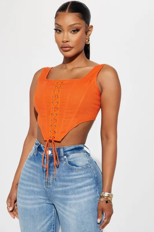 Azriel Linen Corset Top - Orange sold by Fashion Nova