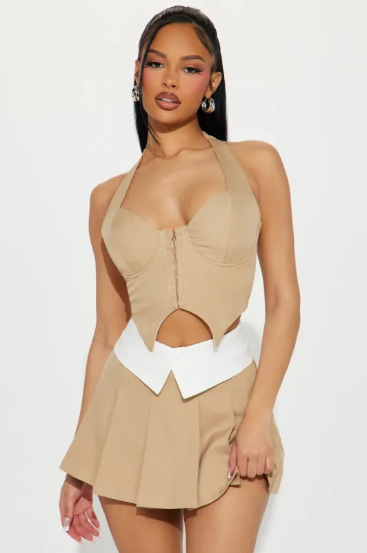 Stacy Pleated Skirt Set - Taupe sold by Fashion Nova