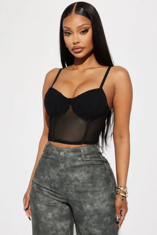 Jalisa Mesh Corset Top - Black sold by Fashion Nova