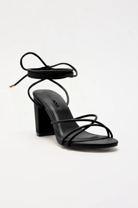 Carina Wrap Up Heels - Black sold by Fashion Nova