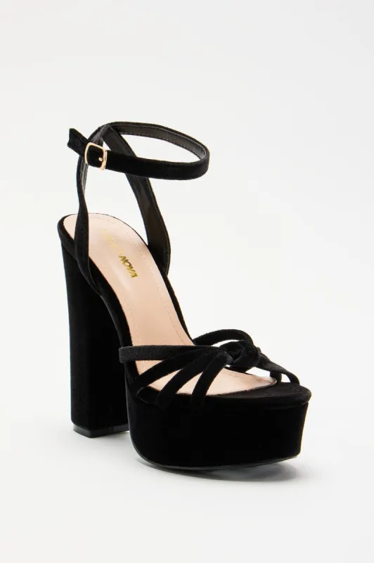 Keep You Waiting Velvet Heeled Sandals - Black sold by Fashion Nova