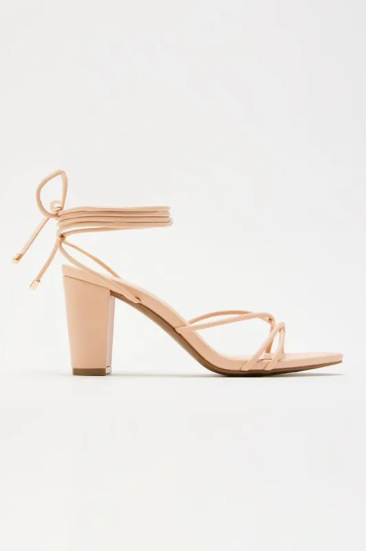 Carina Wrap Up Heels - Nude sold by Fashion Nova