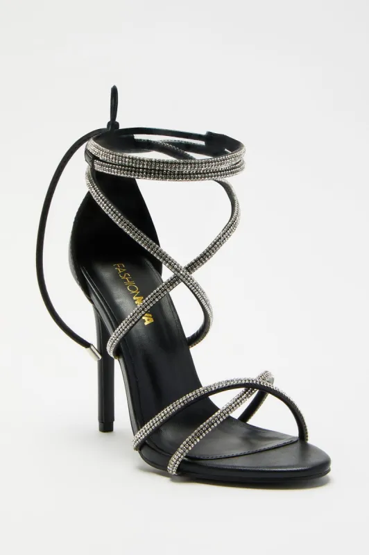 Time Of My Life Wrap Up Heels - Black sold by Fashion Nova