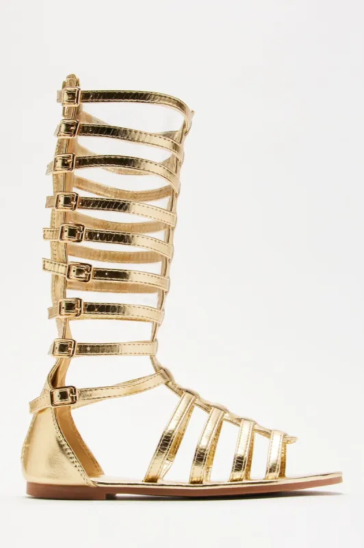 Breaking Free Gladiator Sandals - Gold sold by Fashion Nova