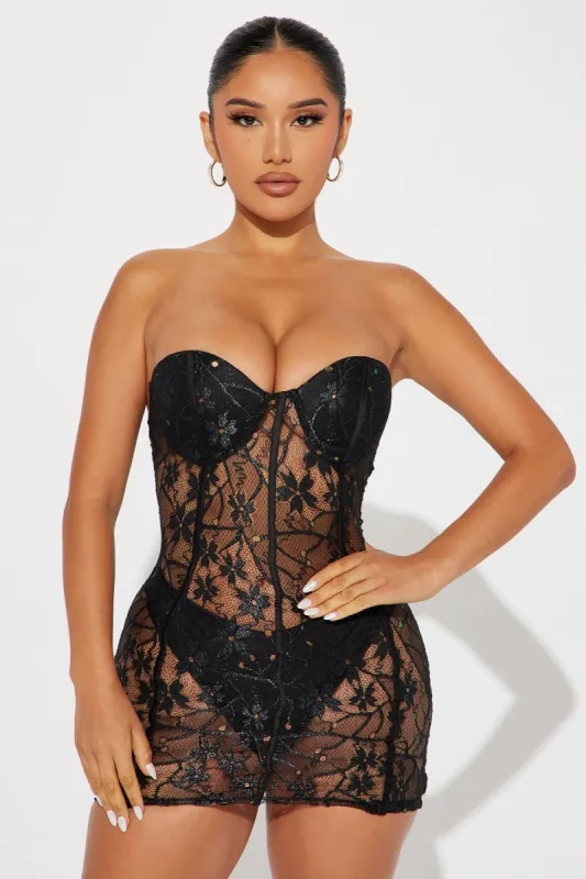 Anne Lace Mini Dress - Black sold by Fashion Nova